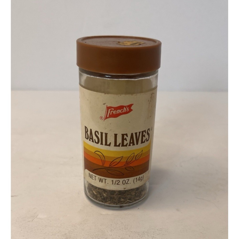 Vintage Jar of French's Basil‎ Leaves - Plastic Container - Contains Contents